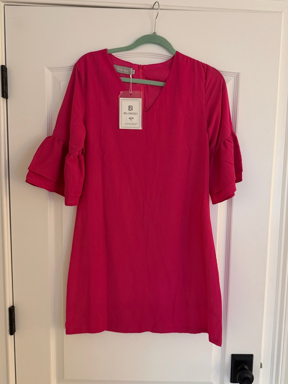 Women's Fuchsia Ruffle-Sleeve Tunic Dress